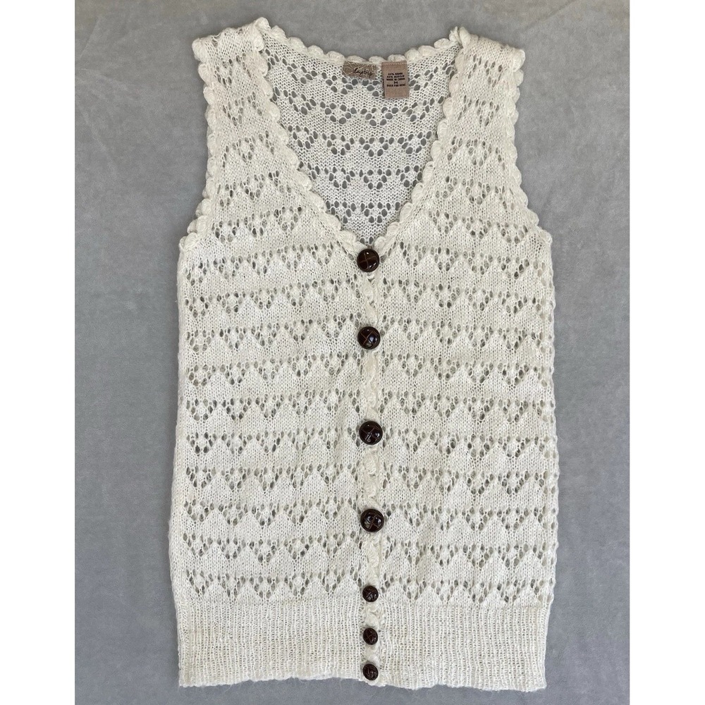 Daytrip Cream Crochet Knit V-Neck Button-Front Sweater Vest